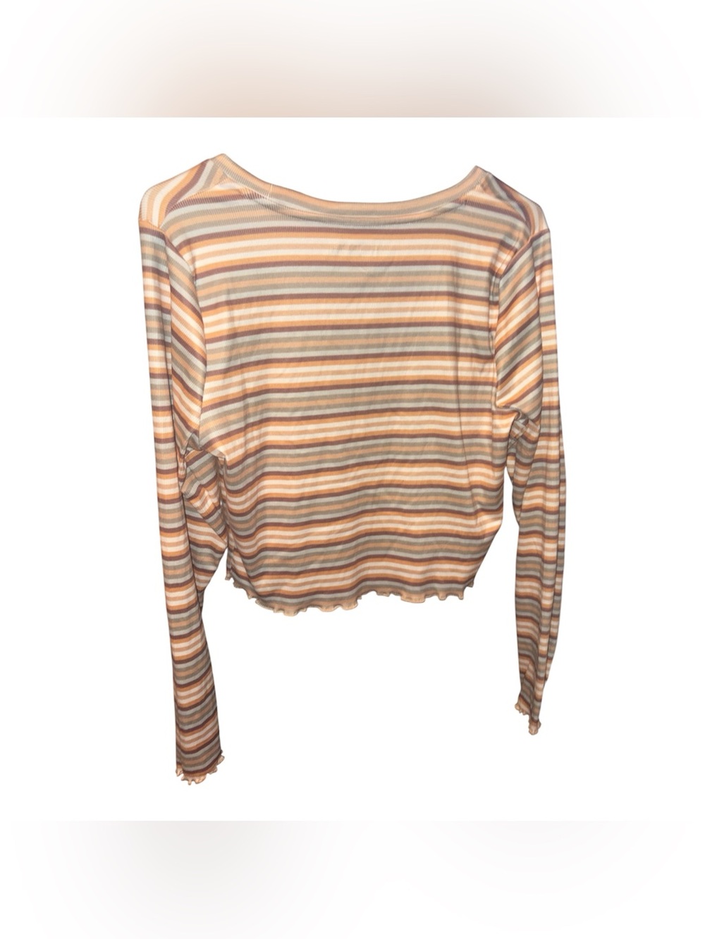 Wallflower Peach, Cream & Gray Striped Long-Sleeve Crop Top - Picture 2 of 3